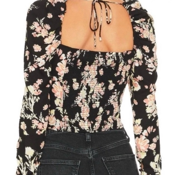 Free People Boho Cottagecore Top Festival Square Neck Ruched Stretch SZ XS NWOT - Picture 2 of 2